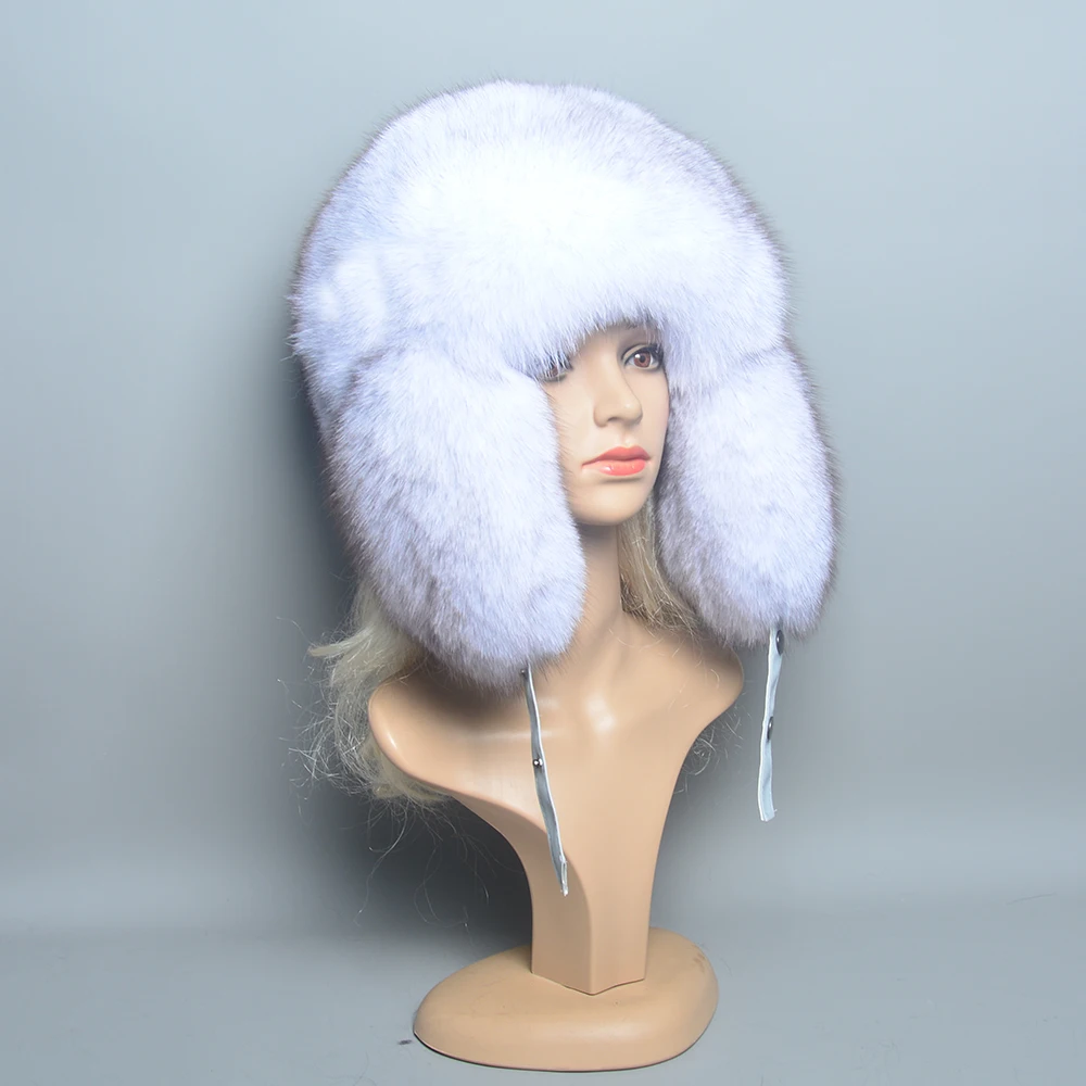 Hot Sale Women Winter Luxury Real Fox Fur Hat Knitted Natural Fox Fur Hat Top Natural Fox Fur Ear Cap Genuine Fox Fur Bomber Hat