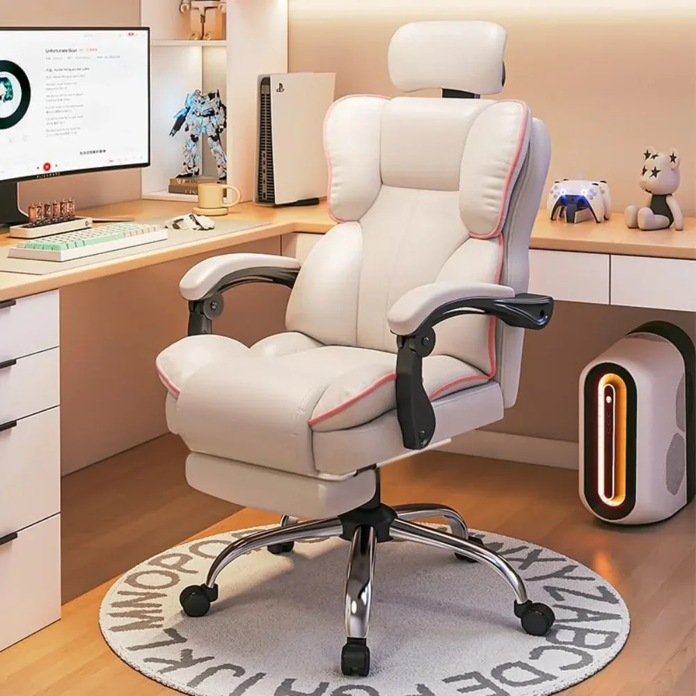 Ergonomic Office Chair with High Backrest and Lumbar Support, Equipped with Foot Pedals and PU Leather for Lumbar Support