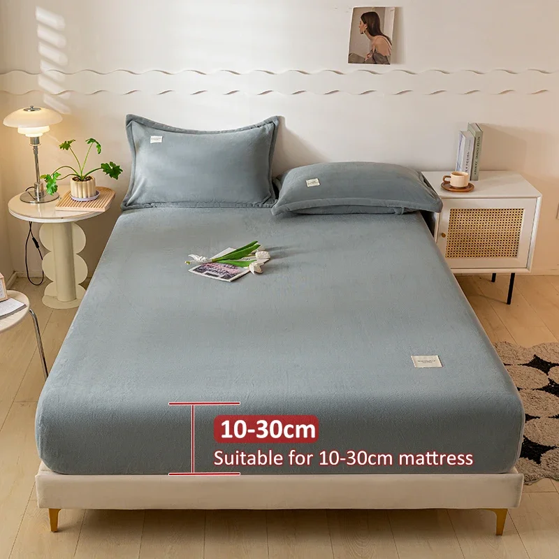 

Mattress Cover Bed Solid Color Velvet Fabric Fitted Sheet Soft Elastic Bedspread Protector Fitted Sheet 150/160/180x200x25cm