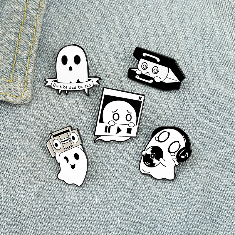 Cute Boo Enamel Pins Custom Ghost Music Box Brooch Lapel Badge Bag Cartoon Funny Jewelry Gift for Kids Friends
