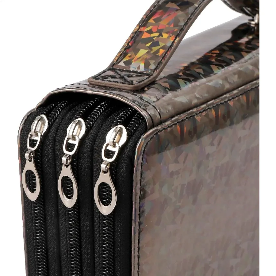 مقلمة ملونة ذات سعة كبيرة 124 فتحة من جلد البولي يوريثان مع سحاب إغلاق منظم محمول لأقلام الألوان المائية مثالية لـ