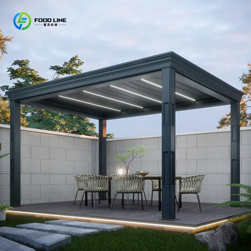 Motorized Remote Aluminum Adjustable Pergola with Powder Coated Screen for Backyard Garden Custom