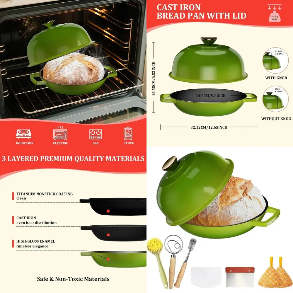 

Enameled Cast Iron Dutch Oven, 5-Quart Bread Baker, Perfect Crust, Oven Safe up to 500°F, Sage Green