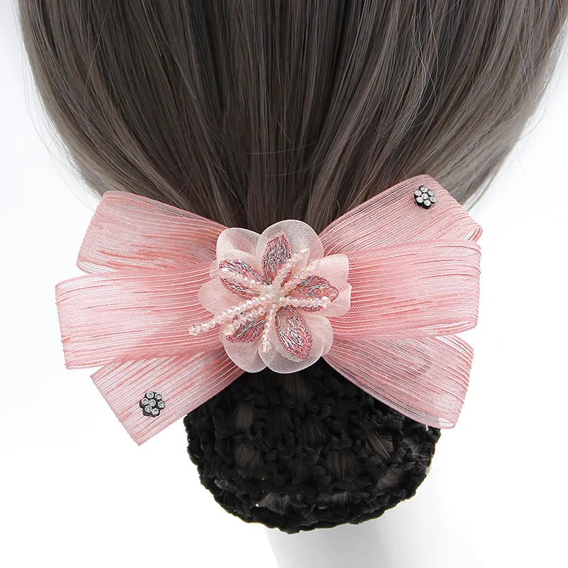 

Korean Fashion Flower Hair Clips Ribbon Bow Rhinestones Headband Bun Net Snood Nurses Barrette Headwear Hair Accessoriesi-Remiel