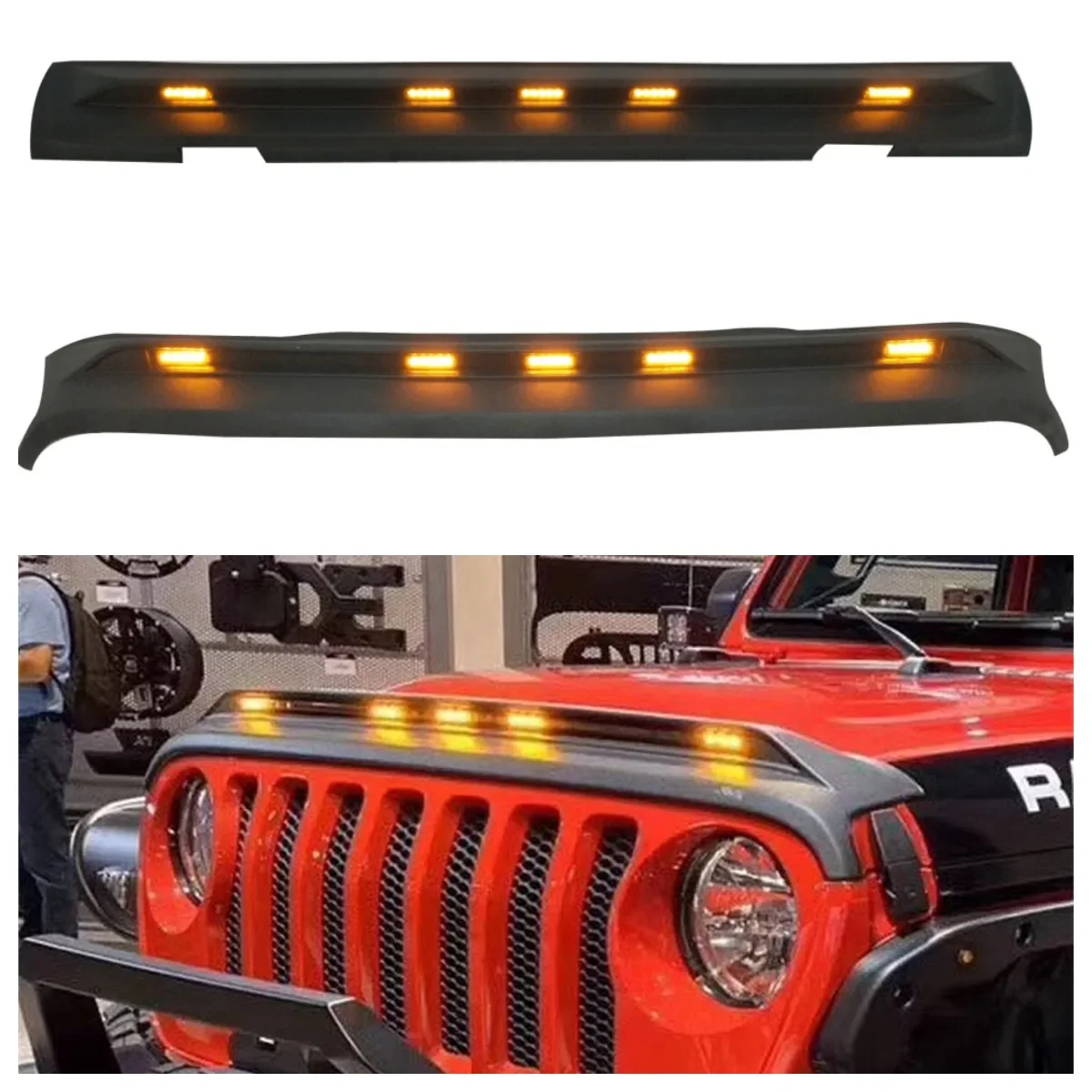 

Front/ Rear Sandstone Block With LED Light Hood Stone Deflector for Jeep Wrangler JL 2018+ LantSun JL1153