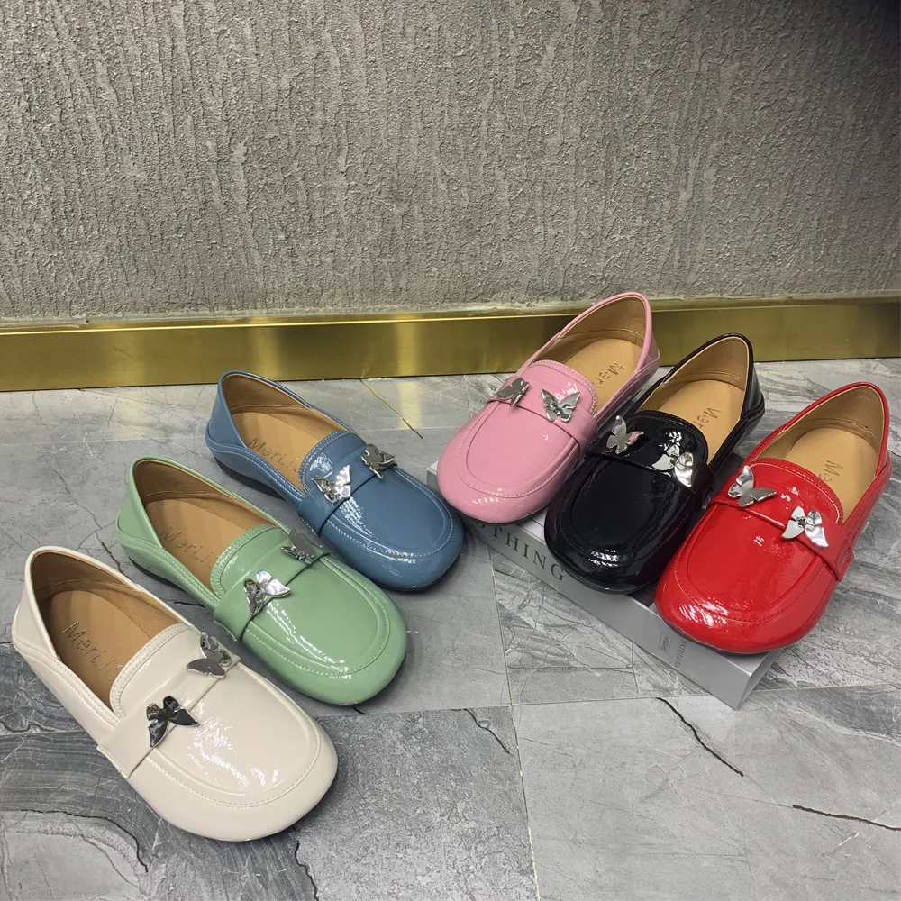 

Patent Leather Women Shoes Plus Size Casual Flat Shoes Antislip Women Loafers Designer Women Mullers Fashion Bow Women Shoes