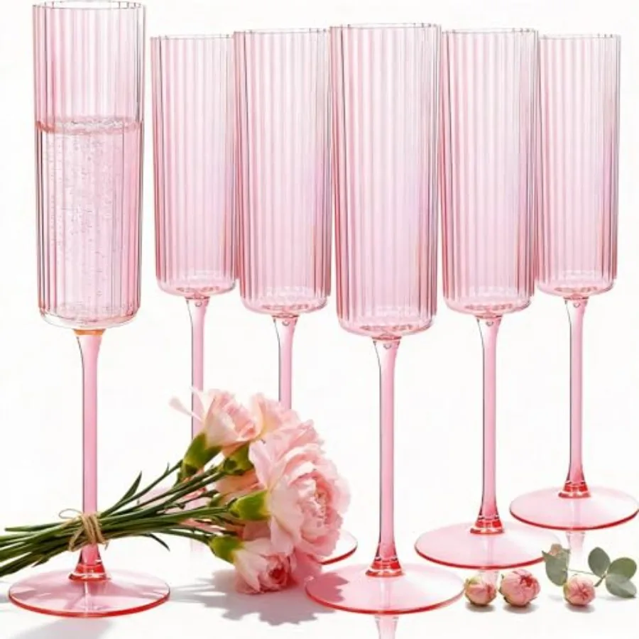 

Набор из 36 пластиковых фужеров для шампанского - 6 унций, ребристые, одноразовые, винтажные бокалы для мимозы с длинной ножкой, элегантные и стильные.