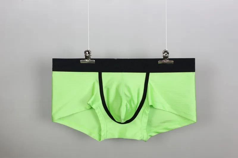 Men's Shiny Microfiber Boxer Briefs, Low-Rise Contrast Pouch Underwear Youth Sexy U Pouch Boxy Shorts Shiny Glossy Daily Panties