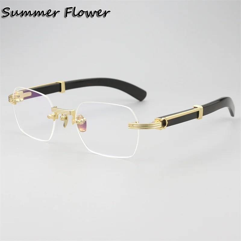 

Men Titanium Rimless Glasses Top Quality OX Horn Super Quality Optical Glasses Frame Gentlemen Eyewear for Prescription Lenses