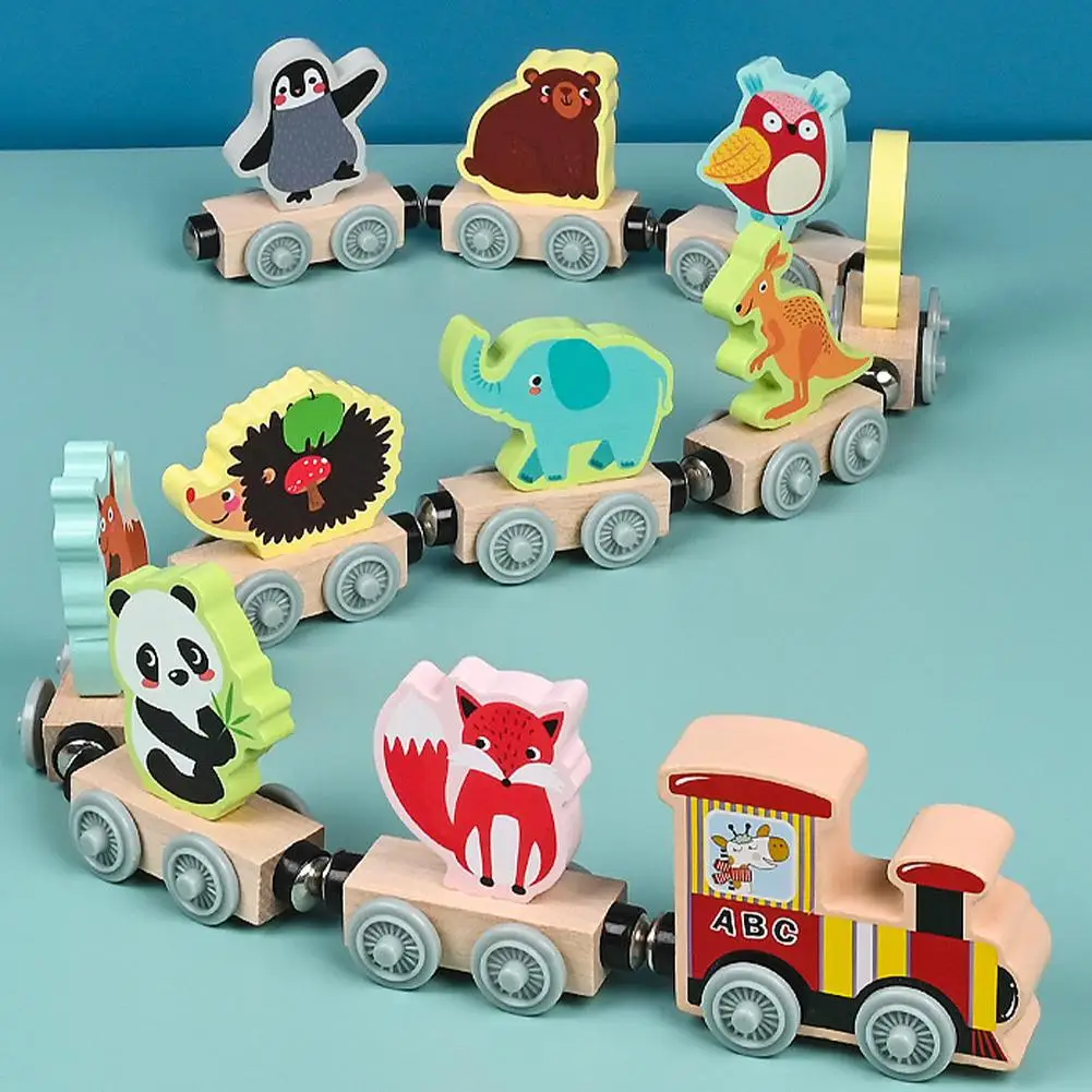 Montessori Magnetic Wooden Train Toys Early Educational Cognition Animal Toy Sorting Learning Teaching Car Cartoon Set For Kids