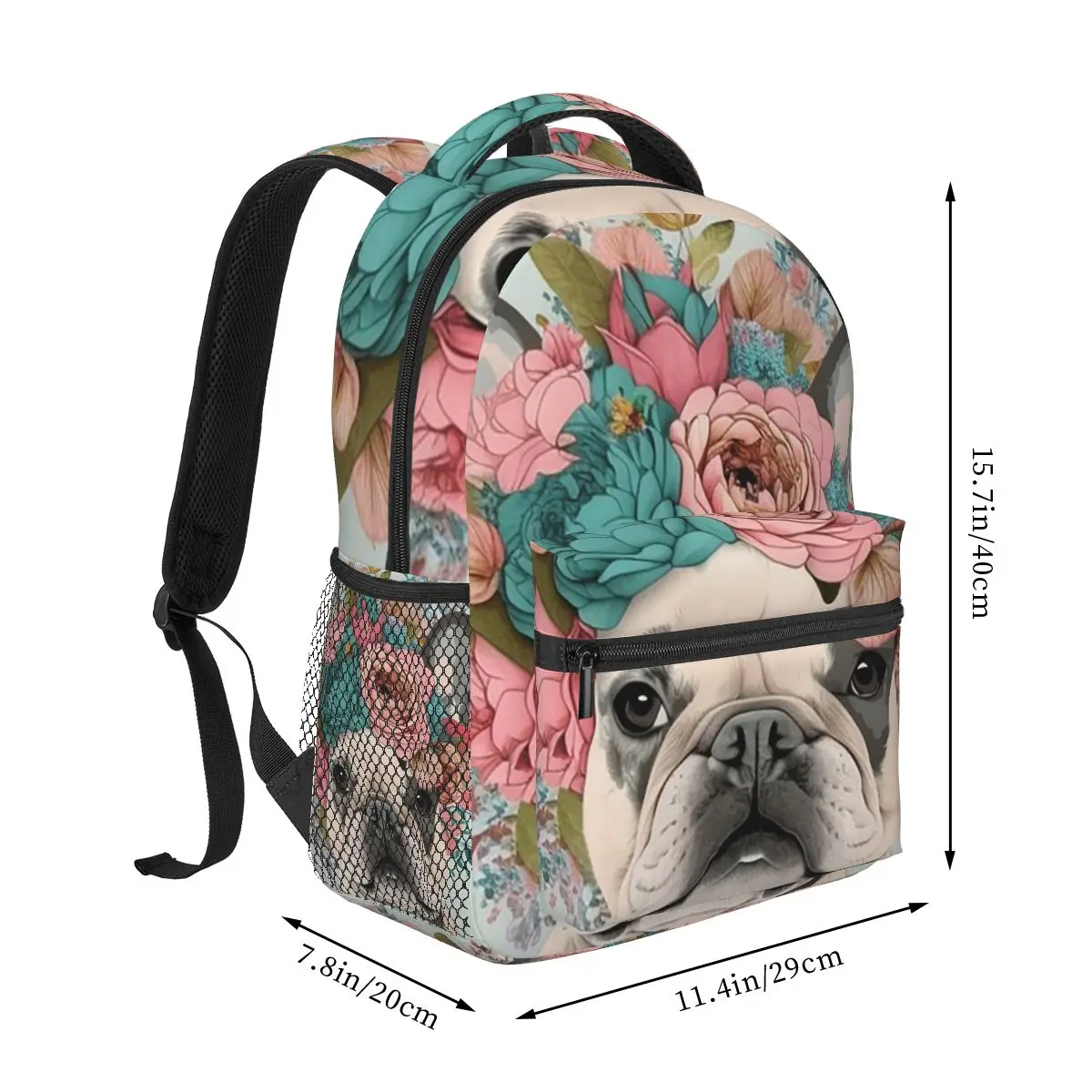 Cherry Blossom And French Bulldog Backpack Hot Sale Daypack Large Capacity Children BookBag School Bag Shoulder Bags for Unisex