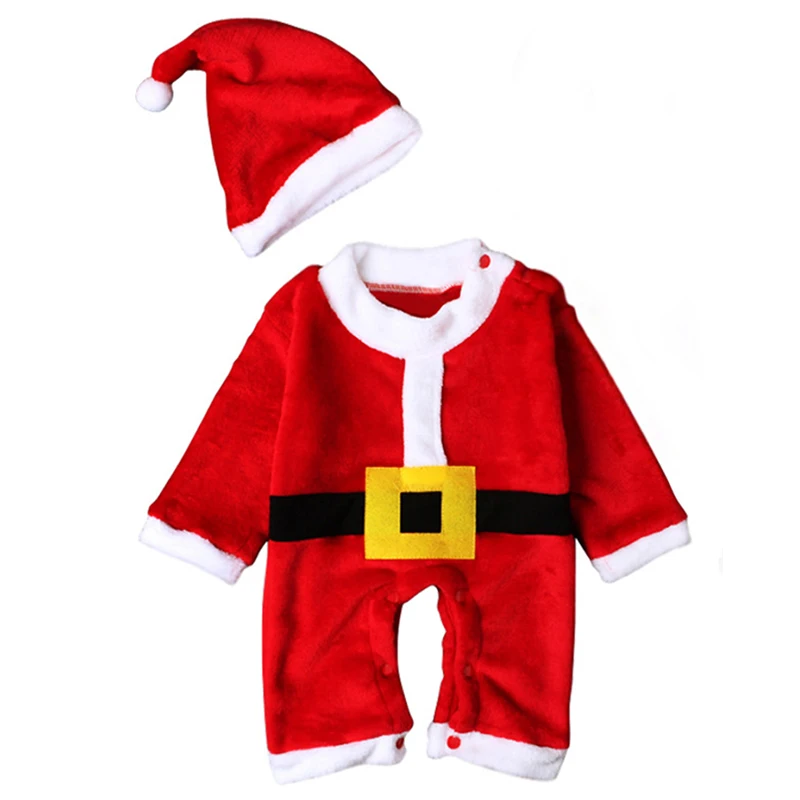 

3Piece Fall Winter Christmas Clothes Baby Boy Outfit Set Warm Fleece Cartoon Romper Jumpsuit+Hat+Bibs Newborn Photography BC042