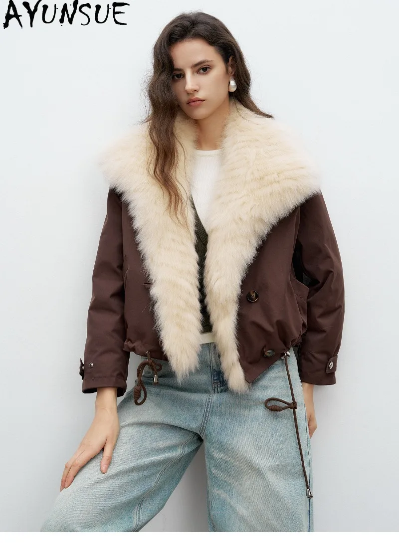 AYUNSUE White Goose Down Coat Wwomen Warm Winter Clothing Natural Fox Fur Collar Down Jacket Female Fashion 2026 Пальто Женское