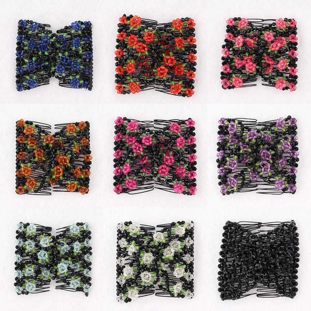 

4Pcs Handmade Beaded Double Head Hair Comb Clip Stretchy Hair Slide Accessories For Women Girls Lady
