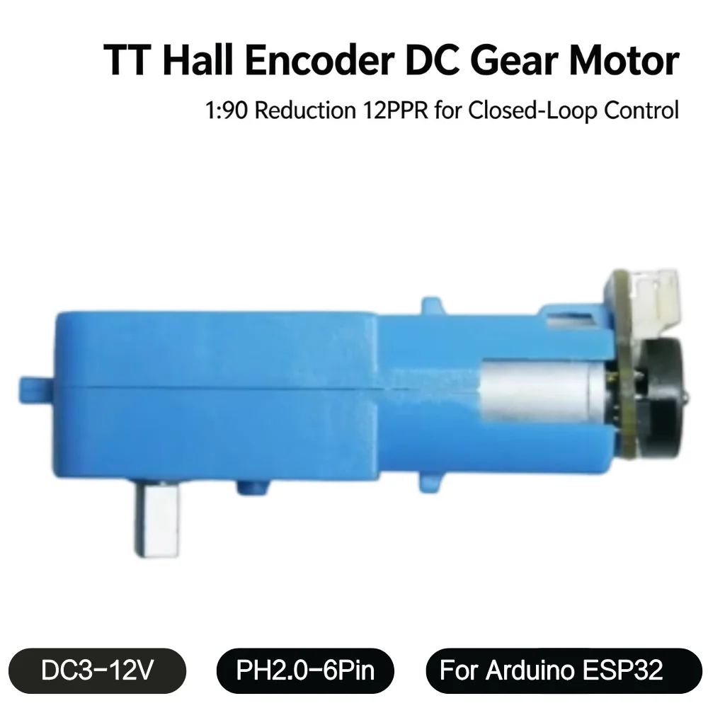 TT Hall Encoder DC Gear Motor 1:90 Reduction 12PPR 3‑12V PH2.0‑5Pin Closed‑Loop Speed Control For Arduino ESP32 Smart Robot Car