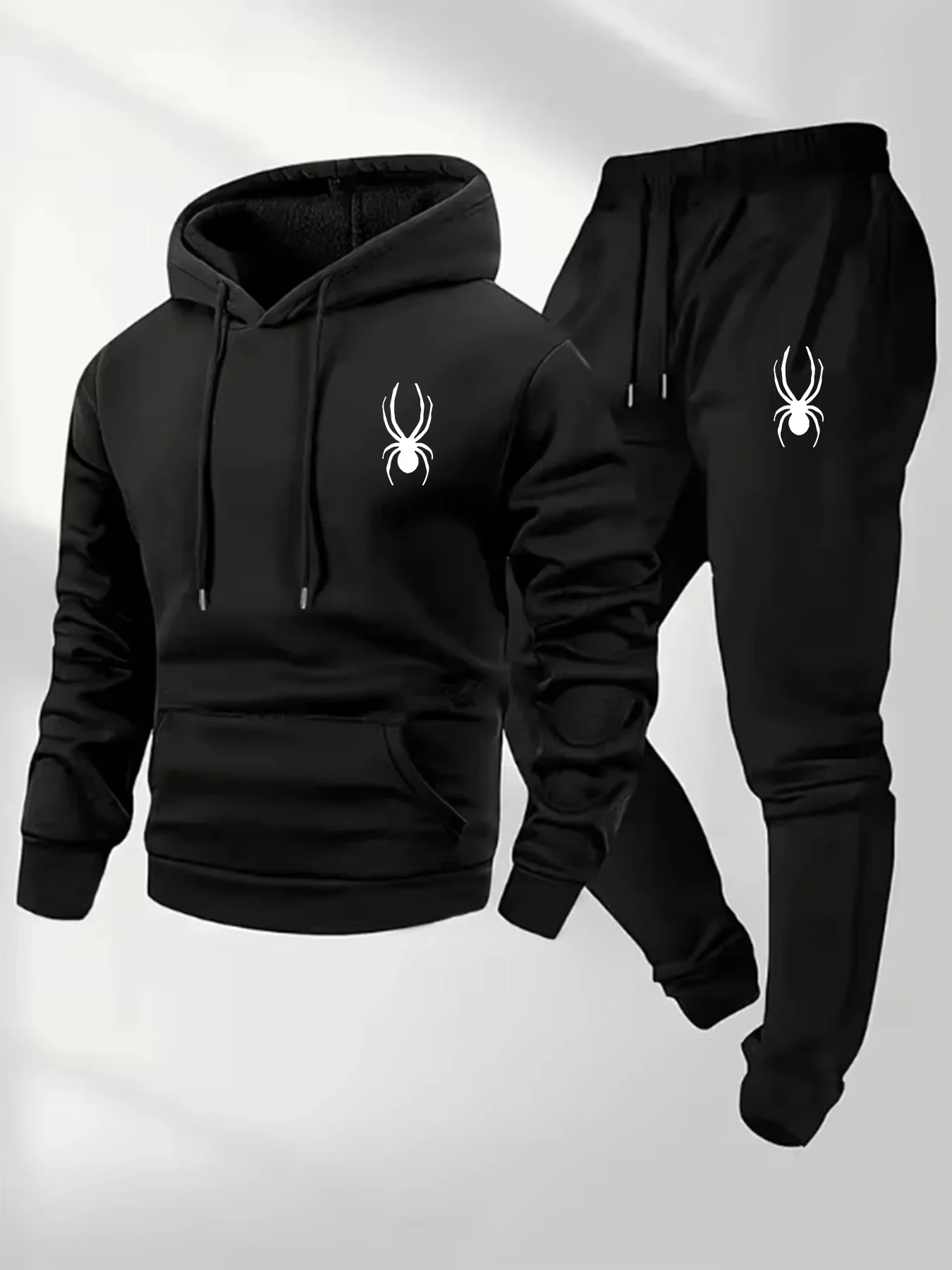 Winter men's hooded sweatshirt and sweatpants casual sports two-piece set with pattern printing 2-piece set affordable set