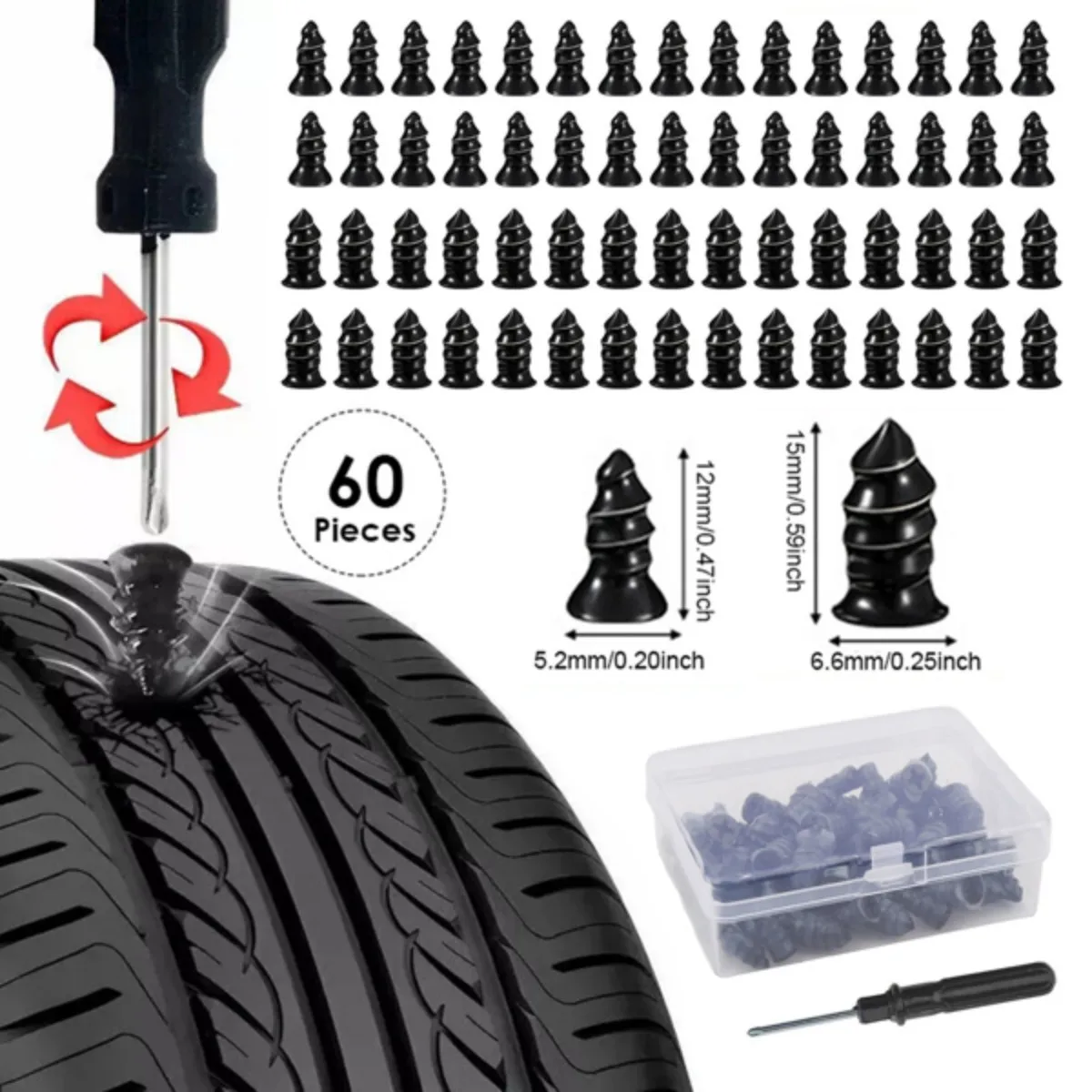 

60pcs Tire Repair Kit DIY Flat Tire Repair Car Truck Motorcycle Home Plug Patch Rubber Nail Set Car Tire Accessories