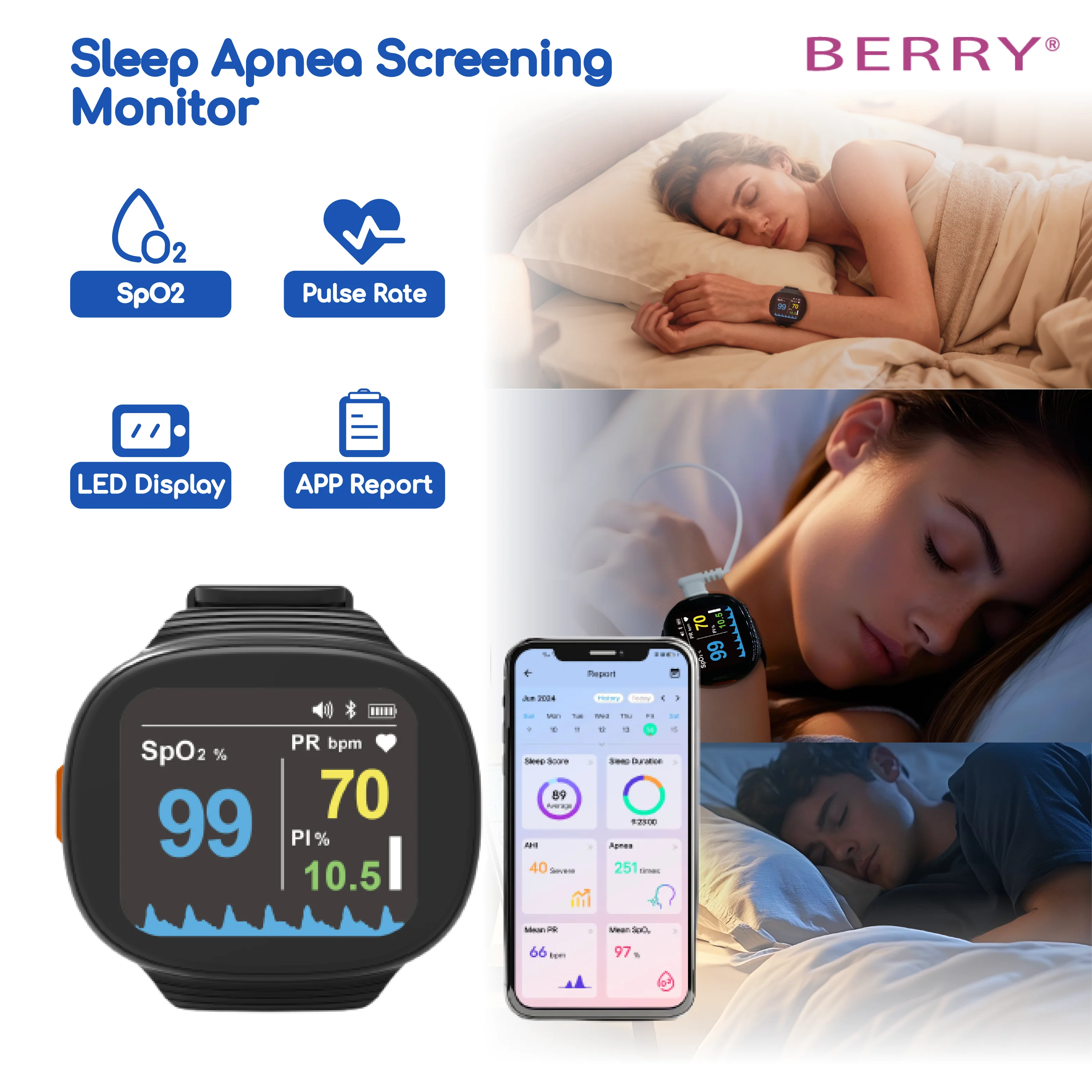 Wrist Pulse Oximeter Sleep Apnea Screening Monitor Sleep Track Wrist Sleep Monitor for Sleep Health Overnight Pulse Oximeter