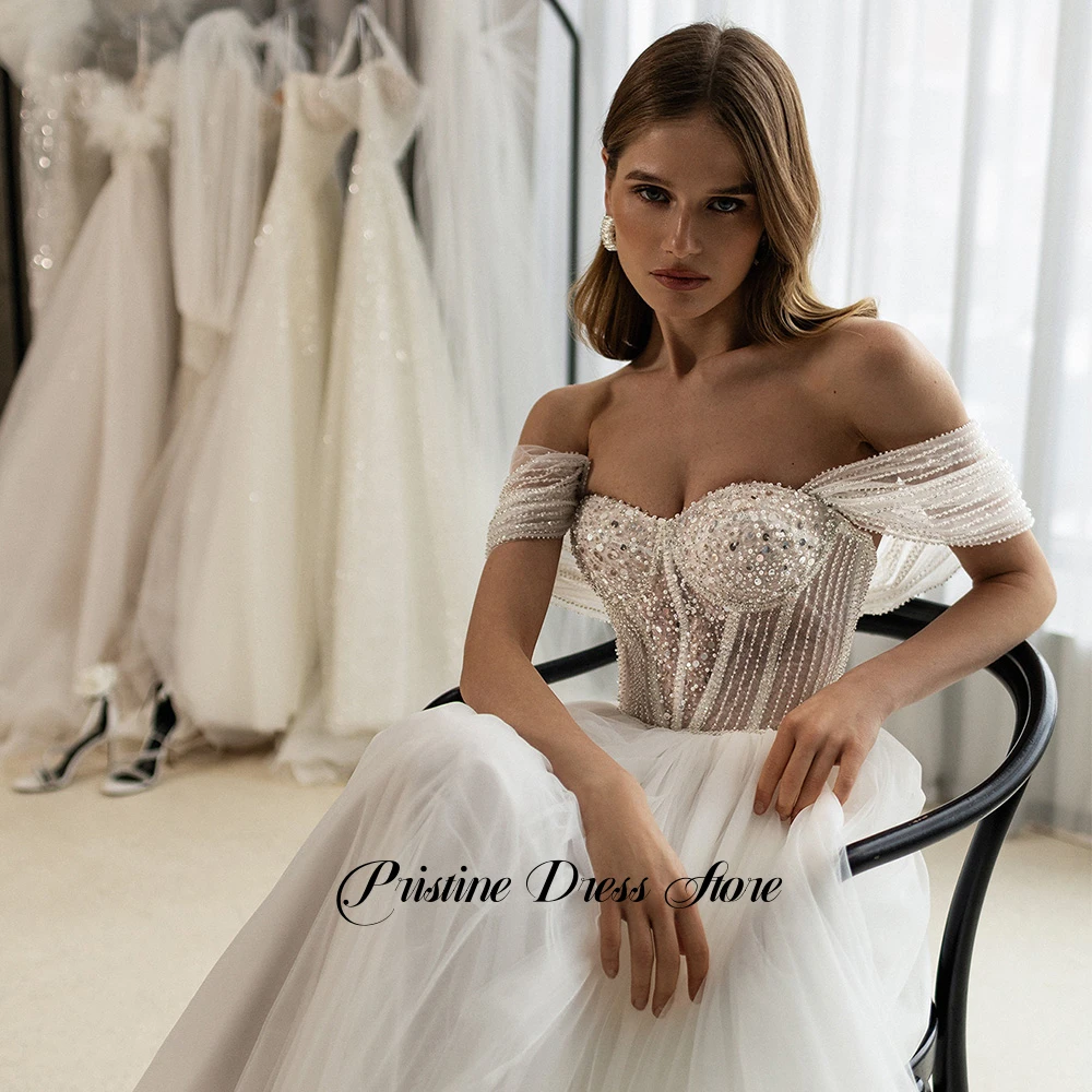 Prachtige dames trouwjurk met lovertjes kralen sexy strapless uit de schouder een lijn open rug bruidsjurken op maat