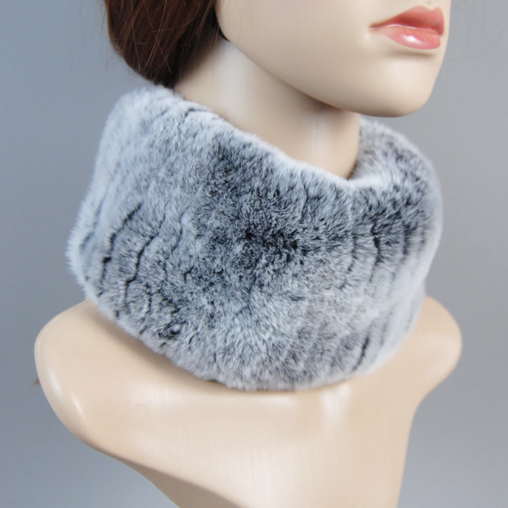 Winter Women Hot Sale Knitted Real Rex Rabbit Fur Scarf Natural Soft Rex Rabbit Fur Scarves Girls Warm 100% Genuine Fur Headband