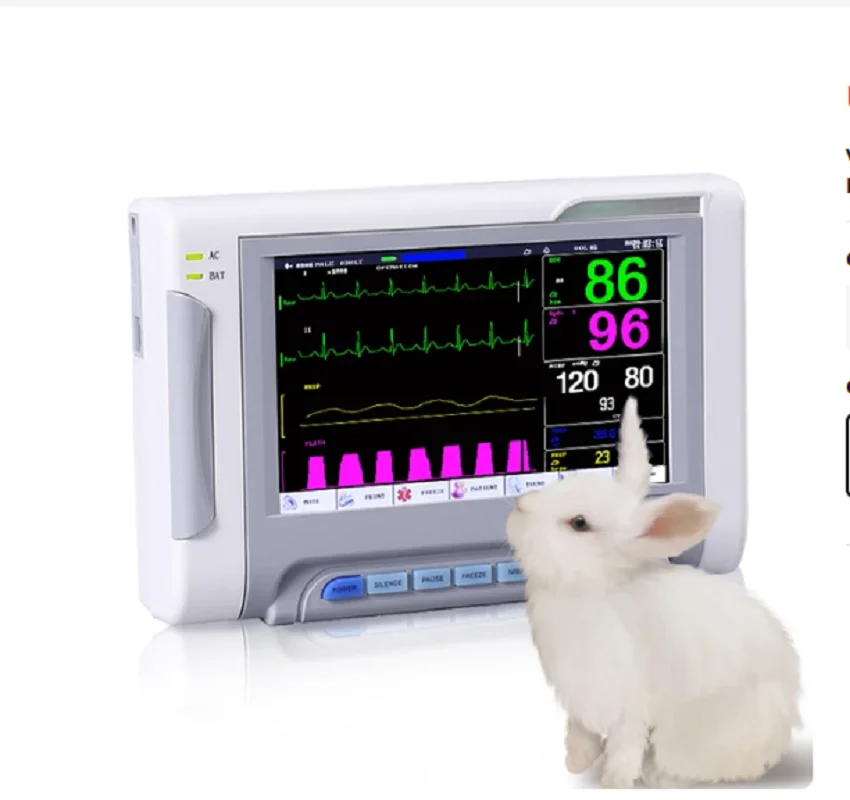 

7 inch screen human/Vet use portable 6-parameter monitor ECG/NIBP/PR/SPO2/RESP/TEMP patient monitor vital signs monitor