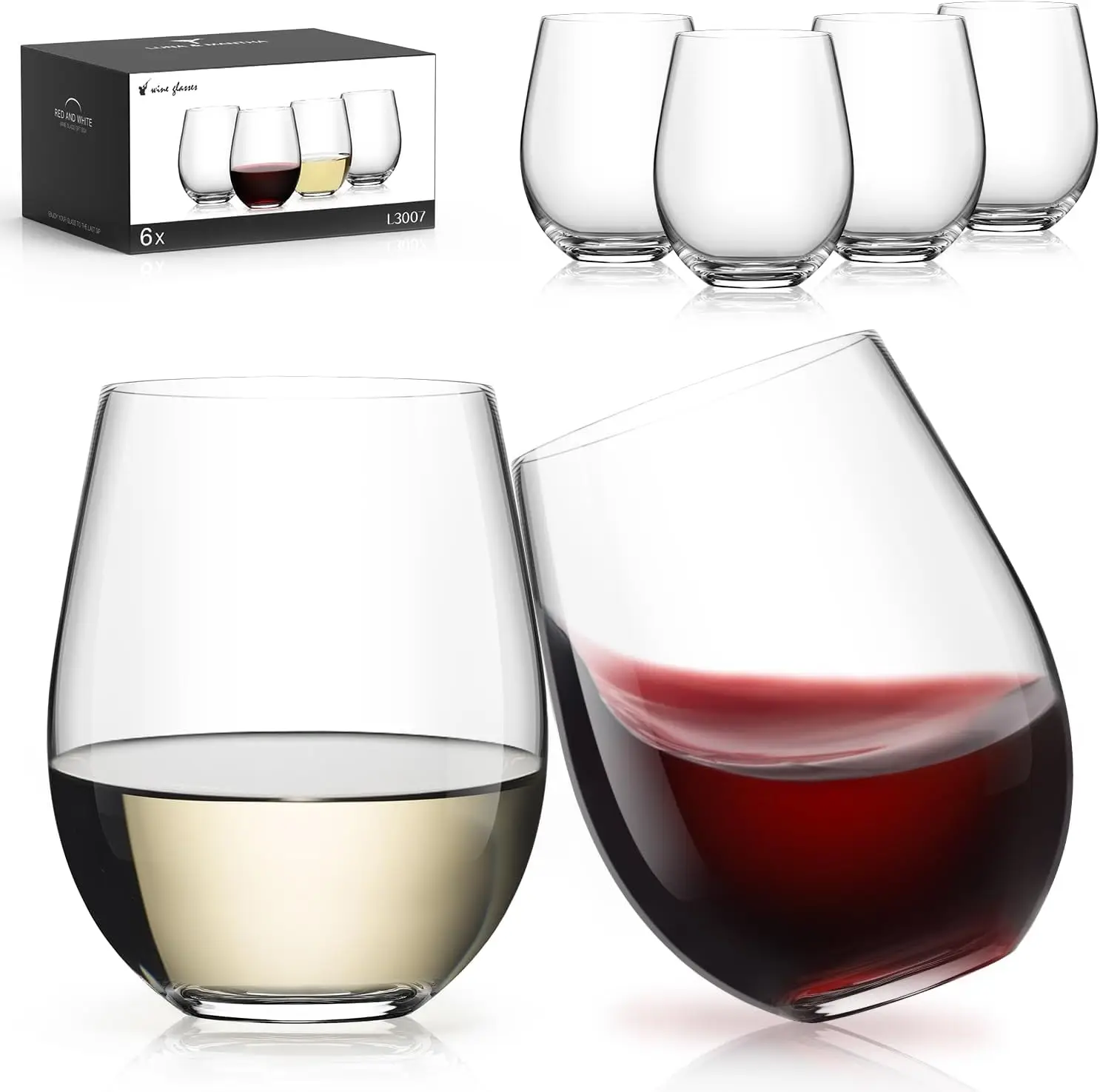 

Stemless Wine Glasses Set of 6, 18oz Crystal Red White Wine Glasses for Daily Use, ing, Home Bar, Evening Party, Birth