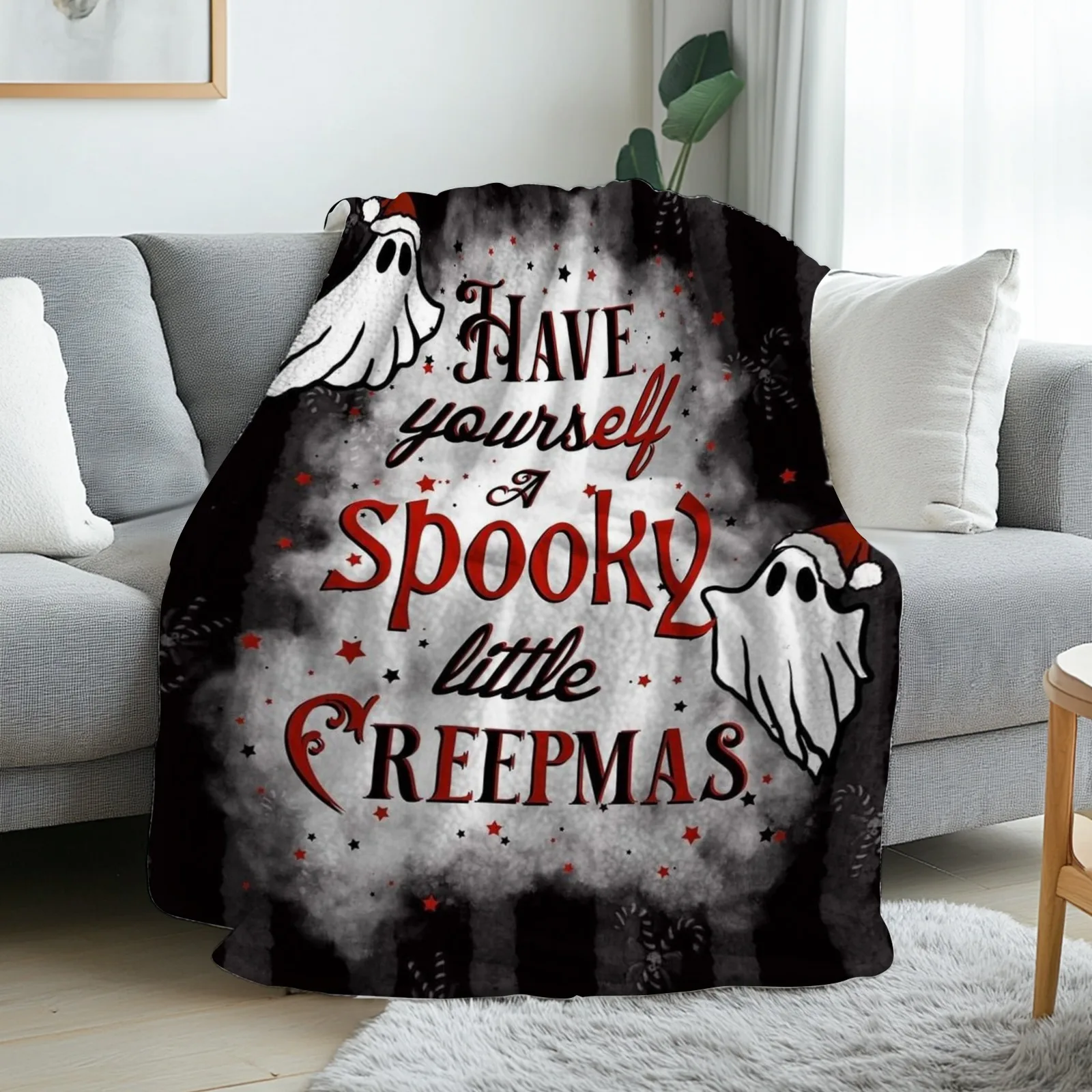 1pc Christmas Horror Flannel Blanket - Soft And Warm - Suitable for Sofas And Beds - Christmas-Themed Print, Comfortable Bed Cover, Machine Washable, Suitable for Halloween And Christmas All Year Round, 9.88 oz Per Square Meter