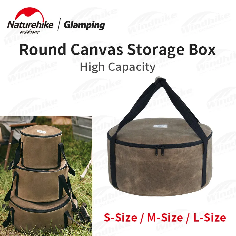 Naturehike Outdoor Portable Storage Box Outdoor Wax Canvas Round Handle Bag Durable Camping 19L Multi-Purpose Picnic Travel Box