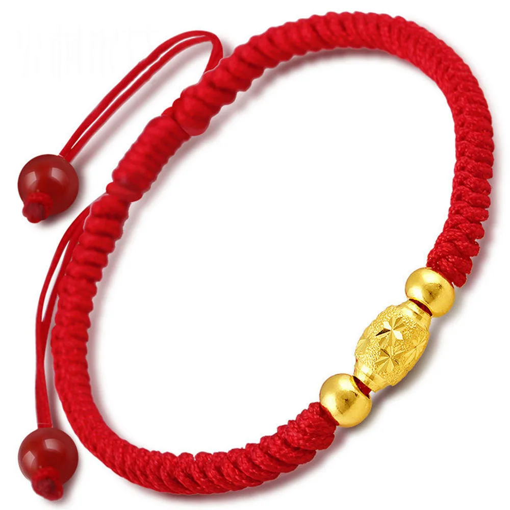 1pcs Pure Gold Bracelet Women's Real 24K Yellow Gold Carved Beads Lover Bracelet Jewelry Couple Gift