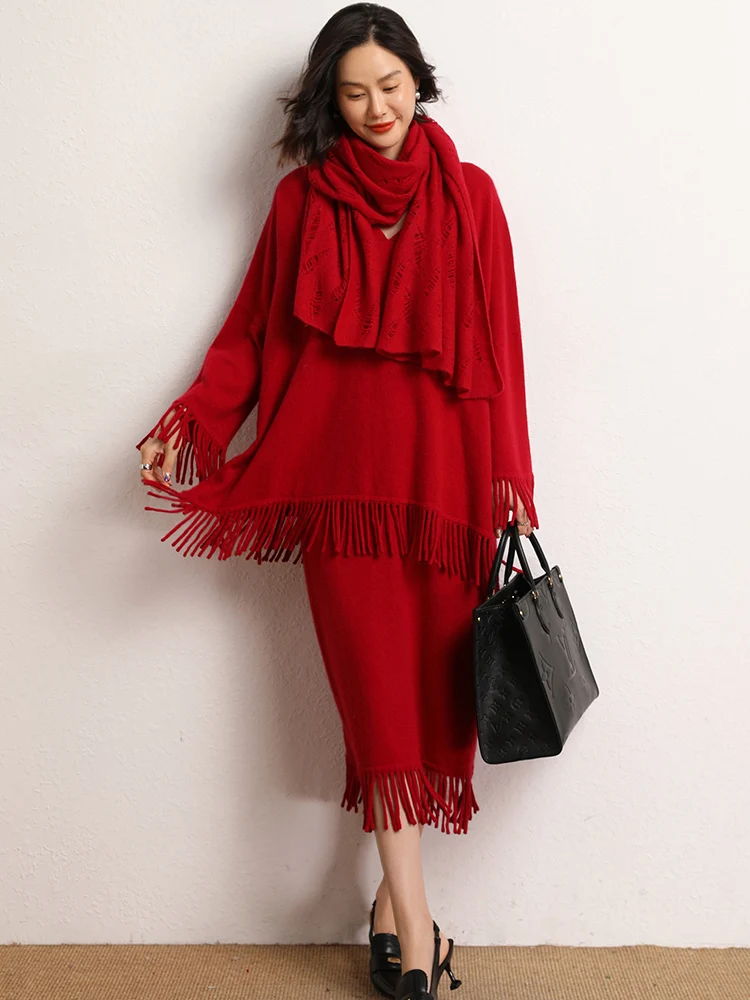 

Женские длинные юбки с кисточками, осень-зима, 100% кашемир, трикотаж, мягкая теплая повседневная одежда в стиле ретро, универсальная, скрытая, тонкая