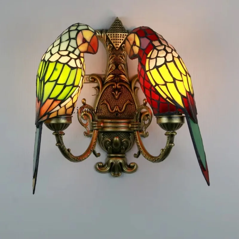 Candeeiro de parede papagaio com abajur vitral varanda quarto candeeiro de parede pássaro