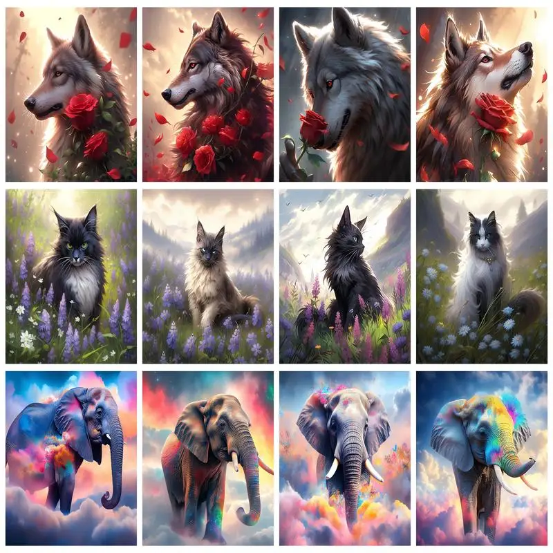 

RUOPOTY 5D Diy Diamond Painting Flower Wolf Embroidery Animal Mosaic Picture Of Rhinestones Home Decoration