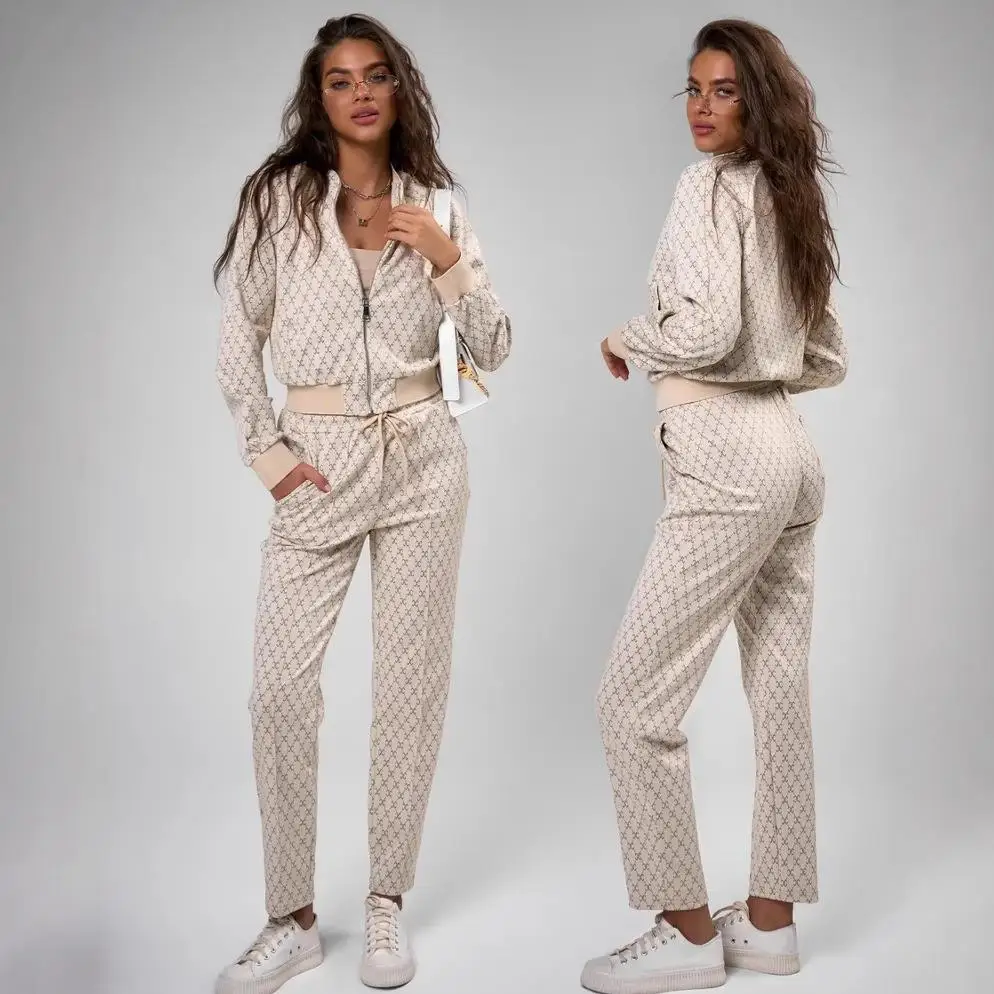 

Модный комплект Long Sve на молнии с брюками с поясом. Женская повседневная одежда из двух предметов. Осенний сезон. Длинная длина. Брендовая одежда.