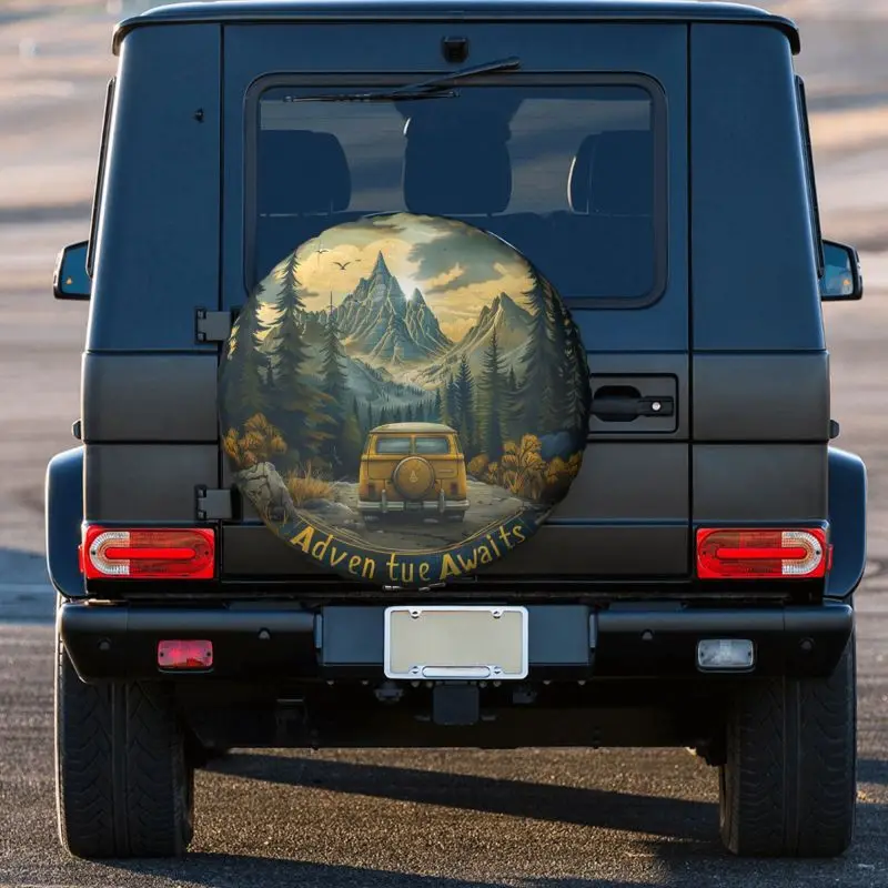 Adventure Awaits Vintage Cars Adventure Spare Wheel Cover for Jeep Pajero 4WD Trailer Custom Tire Protector 14\