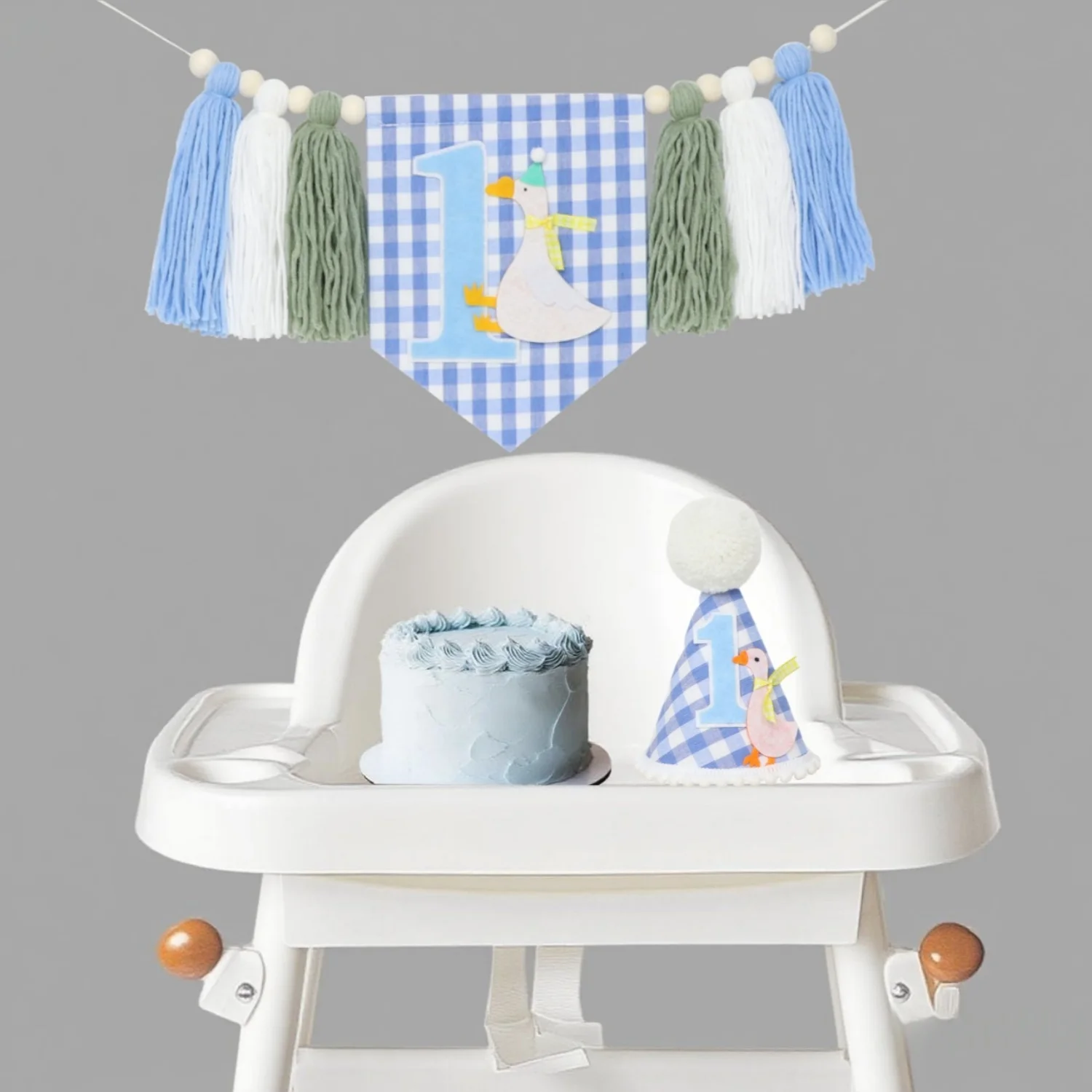 Hochstuhl-Banner zum 1. Geburtstag, blaue große Gans-Thema, dekorative Girlande für Geburtstagsfeiern, Foto-Requisiten, Partyzubehör für Jungen – Detail 3