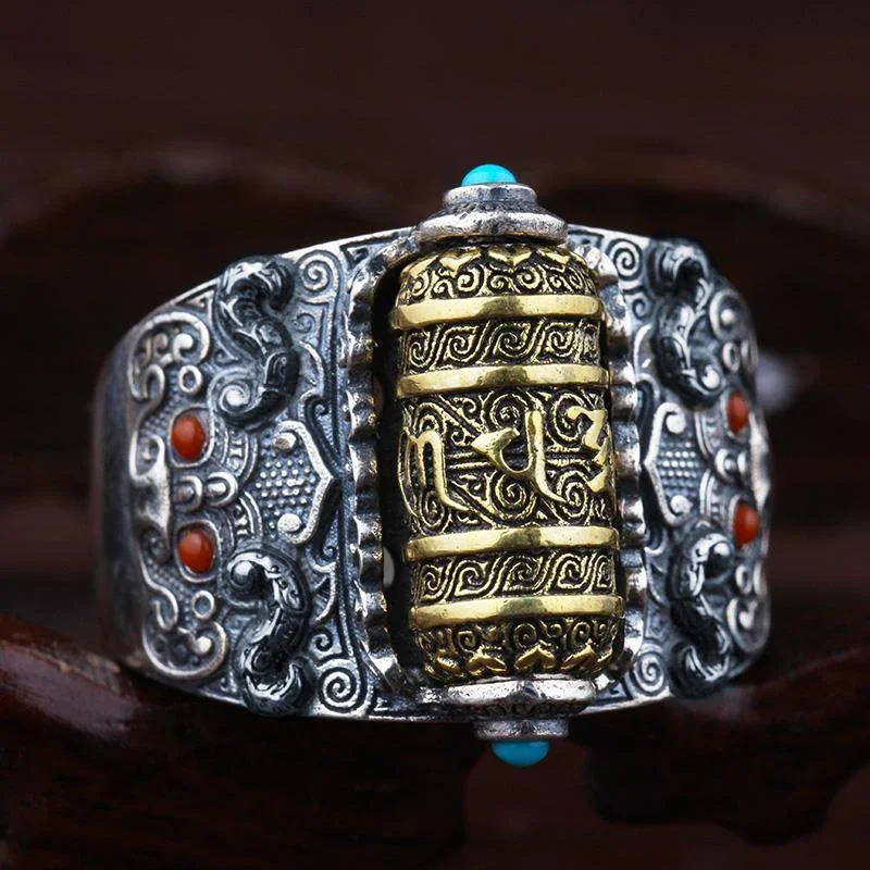 

Silver Color Lucky Charm Ring Men Trendy Personality Vintage Unmarried Ring Rotatable Luck Party Collocation Send Jewelry