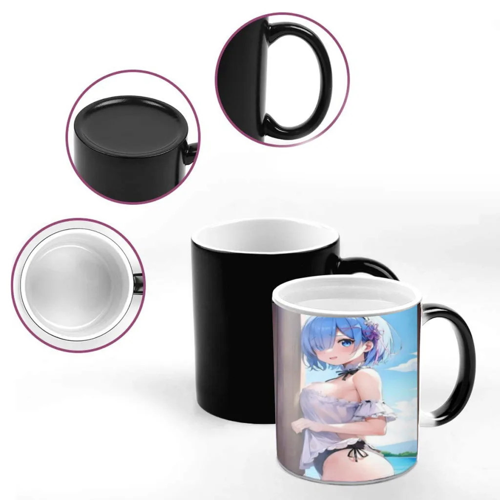 Rem Rezero Cartoon Anime Friends Birthday Gifts Color Changing Magic Ceramic Creative Coffee Mugs Tea Cups