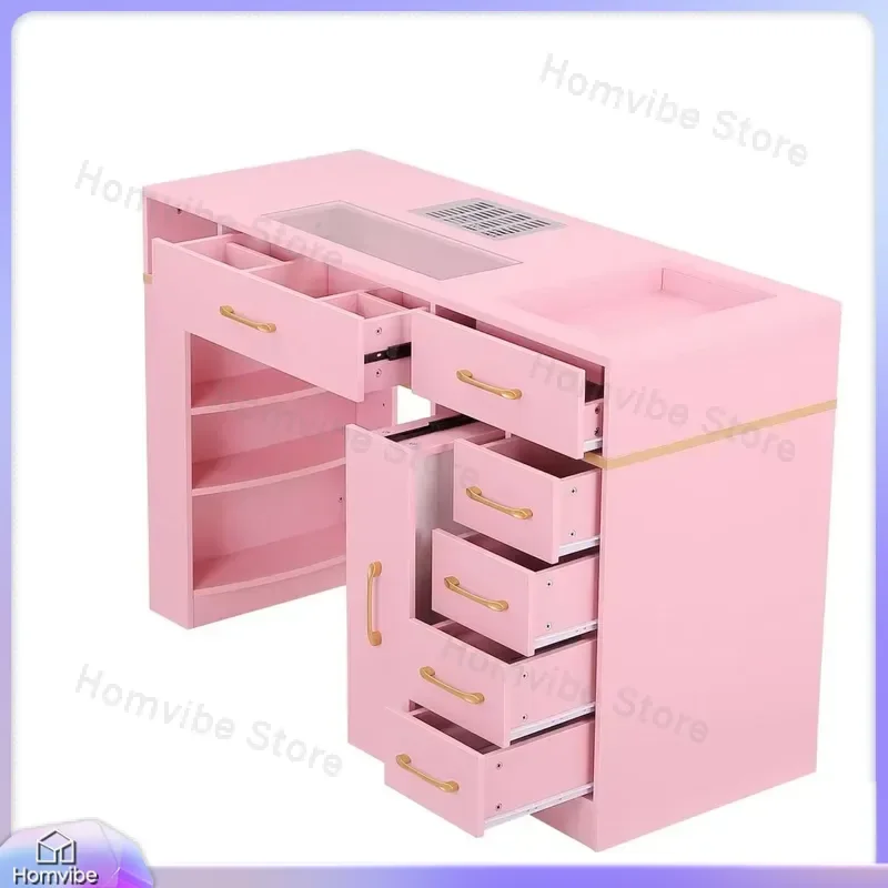 Pink Nail Art Table with Drawers Salon Makeup Desk Nail Technician Table Manicure Station Pedicure Table Nail Salon Furniture