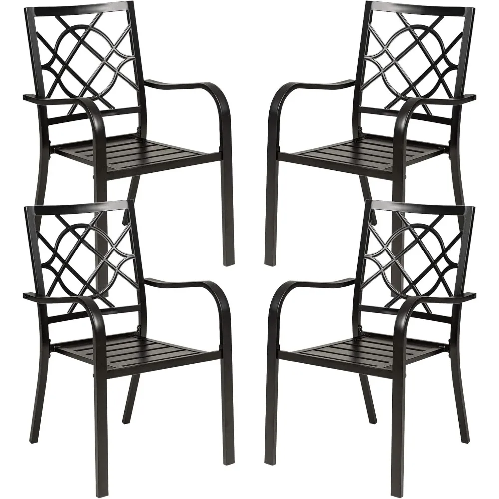 300 lbs Patio Wrought Iron Chairs of 4, Metal Outdoor Dining Chairs Patio Stackable Bistro Chairs with Armrests for Gard