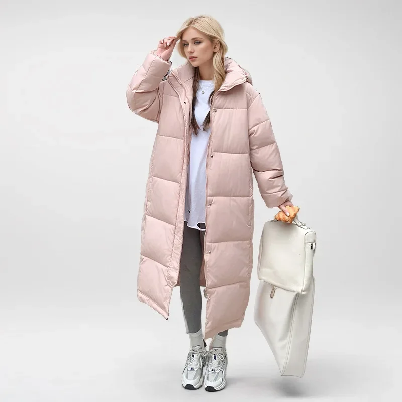 Autumn Winter New Fashion Women's Solid Color Simple Basic Casual Trendy Long Sleeve Hooded Ankle Length Quilted Coats Female