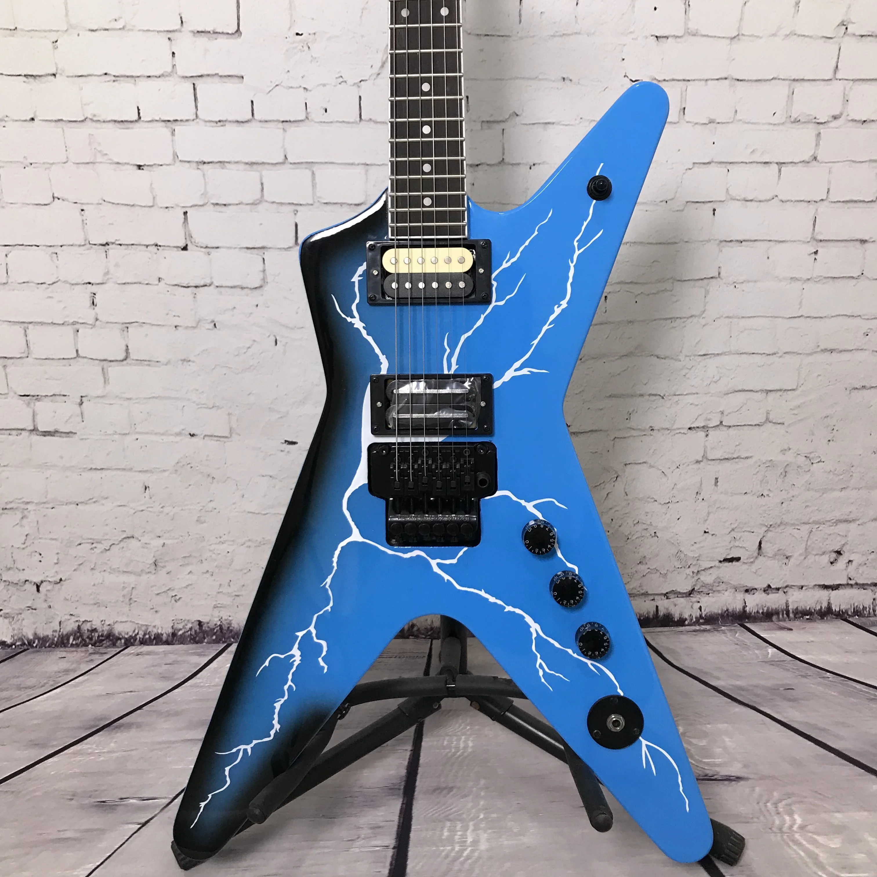 Chinese Electric Guitar Blue Dimebag Dean ML From Hell Lighting Body Bridge hot sale