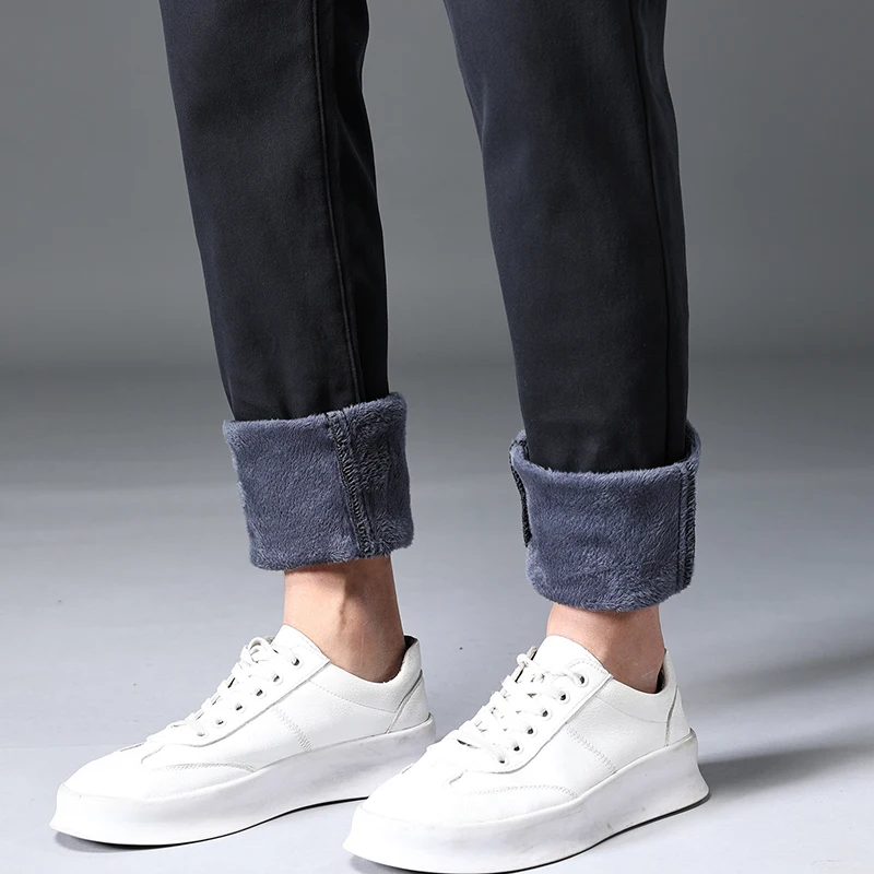 Winter 2025 New Men's Fleece Casual Pants Thick Fashion Straight Slim Warm Casual Business Office Brand Fashion Men Trousers