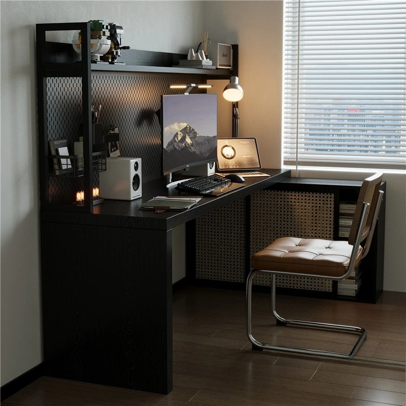 Solid wood desk bookshelf bookcase, hole board shelf integrated, bedroom home use, corner reading study table