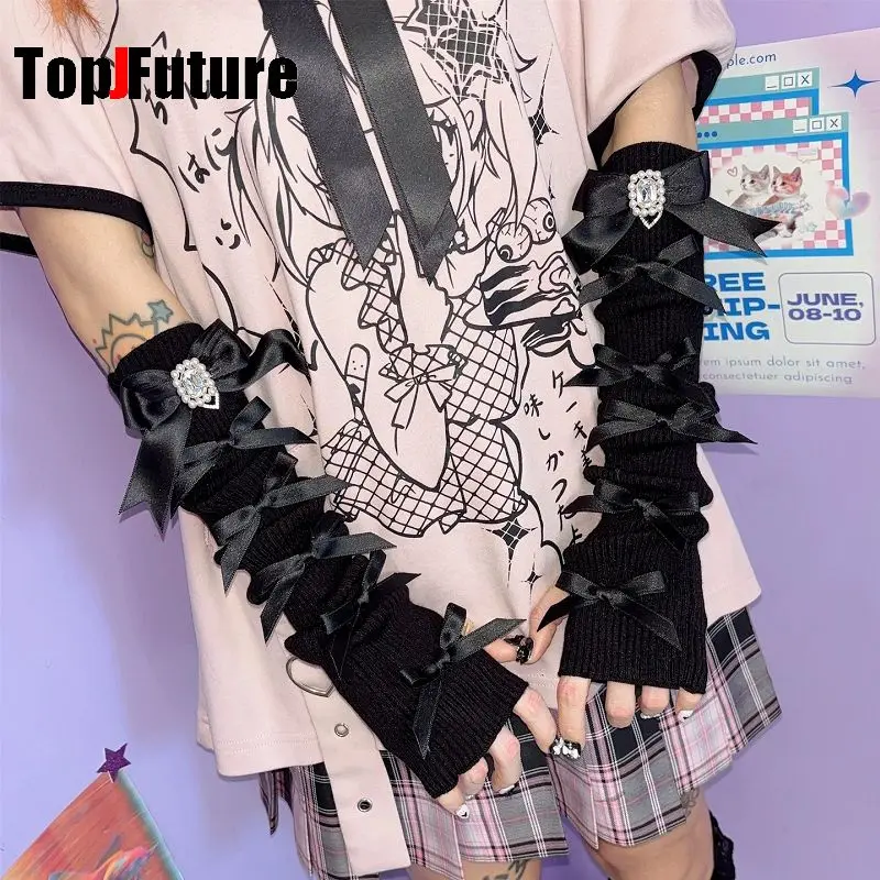 mangas-de-protecao-solar-tricotadas-com-laco-lolita-estilo-doce-harajuku-subcultura-niche-cosplay-punhos-sem-dedos-acessorios-casuais