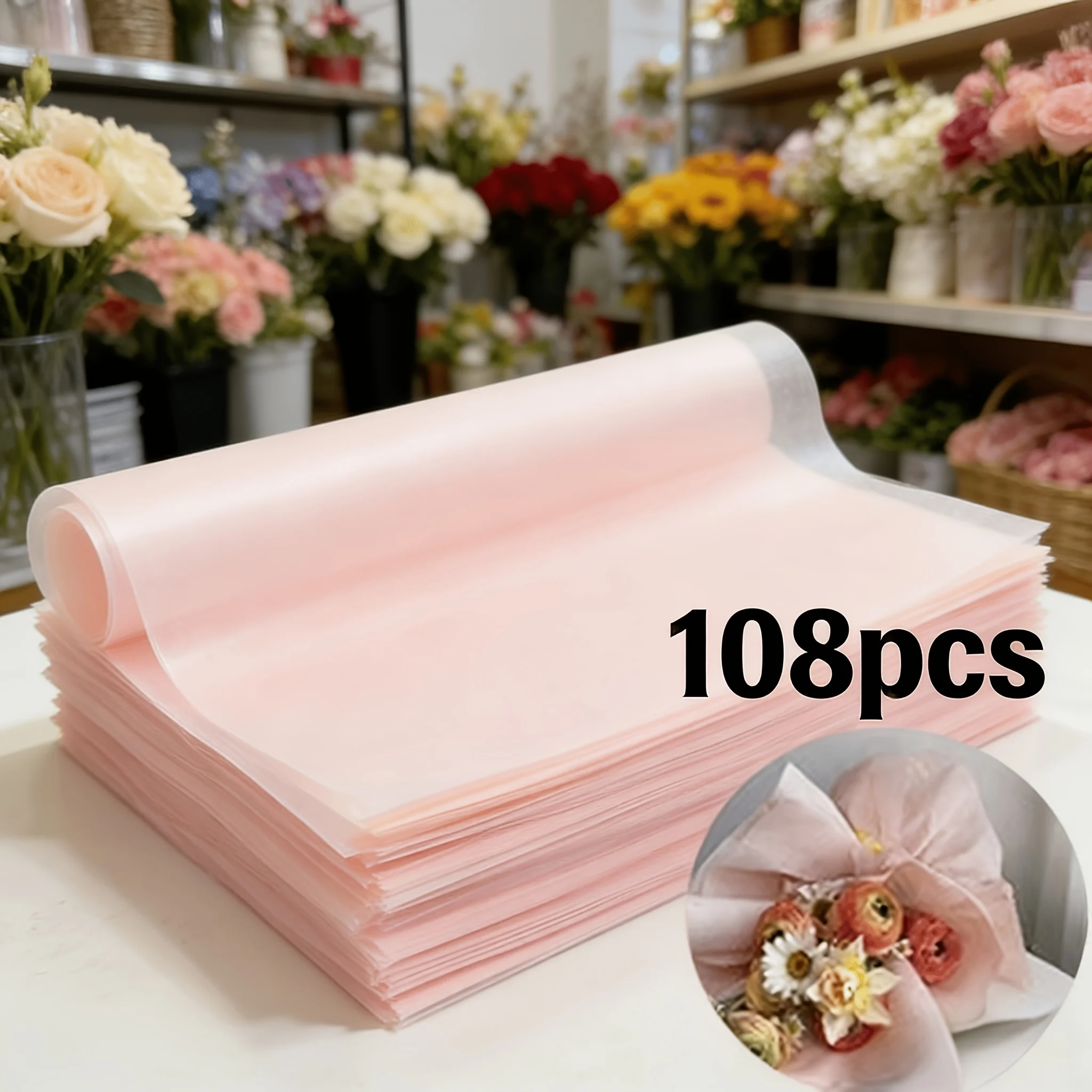 108 Sheets Matte Flower Wrapping Paper, Solid Color Bouquet Liner Paper, Thickened Floral Packaging Material for Rose Carnation,