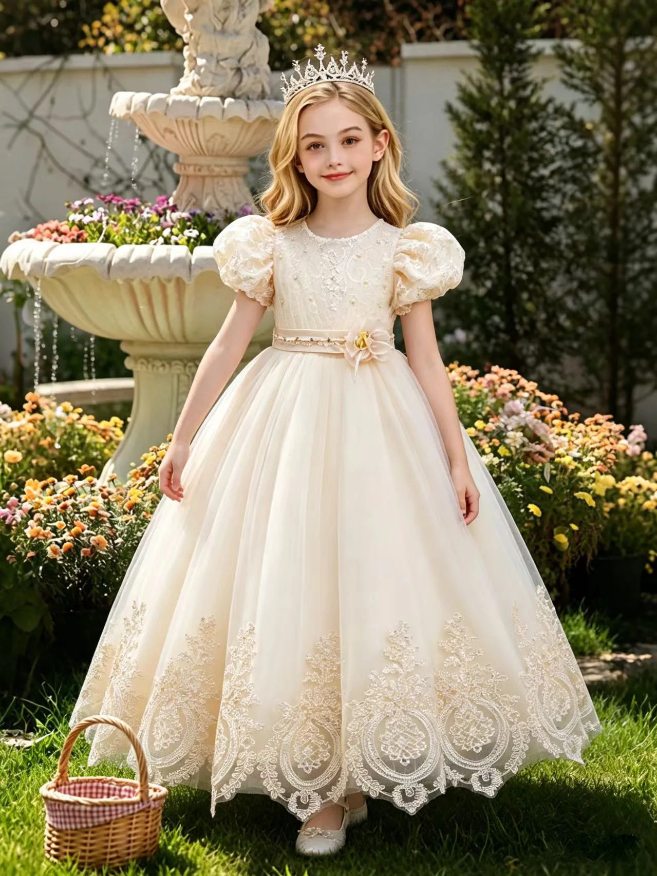 

HETISO Girls Elegant Princess Dress Lace Beading Flower Children's Formal Ball Gown For Birthday Wedding Performance