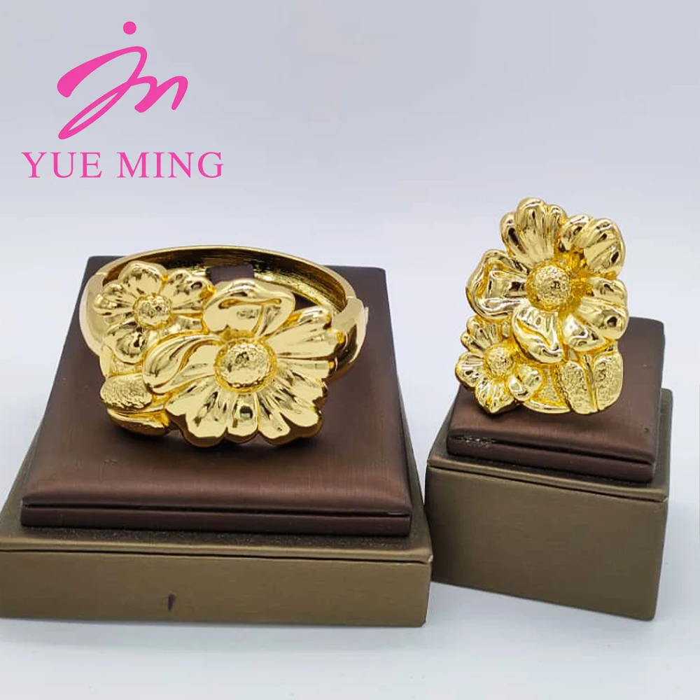 18K Gold Farbe Manschette Blume Armreif Ring Für Frauen Marokkanisches Frankreich Dubai Luxus Kupfer Armband Schmuck Nigerianischen Party Hochzeit geschenk
