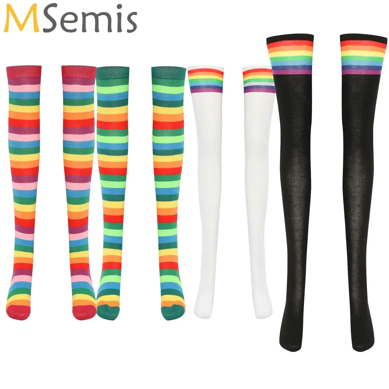 

Color Stripe Stockings Japanese Over Knee Socks Fashion Women Keep Warm Long Soks Sexy Hosiery Halloween Party Cosplay Accessory
