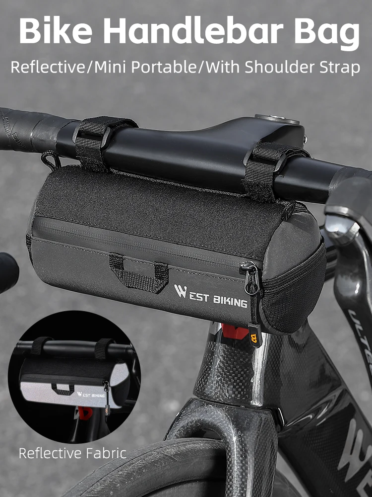 AliExpress West Biking WEST BIKING Bike Handlebar Bag Portable Reflective Shoulder Bag For Cycling MTB Road Bike Scooter Front Tool Bags Elastic Band