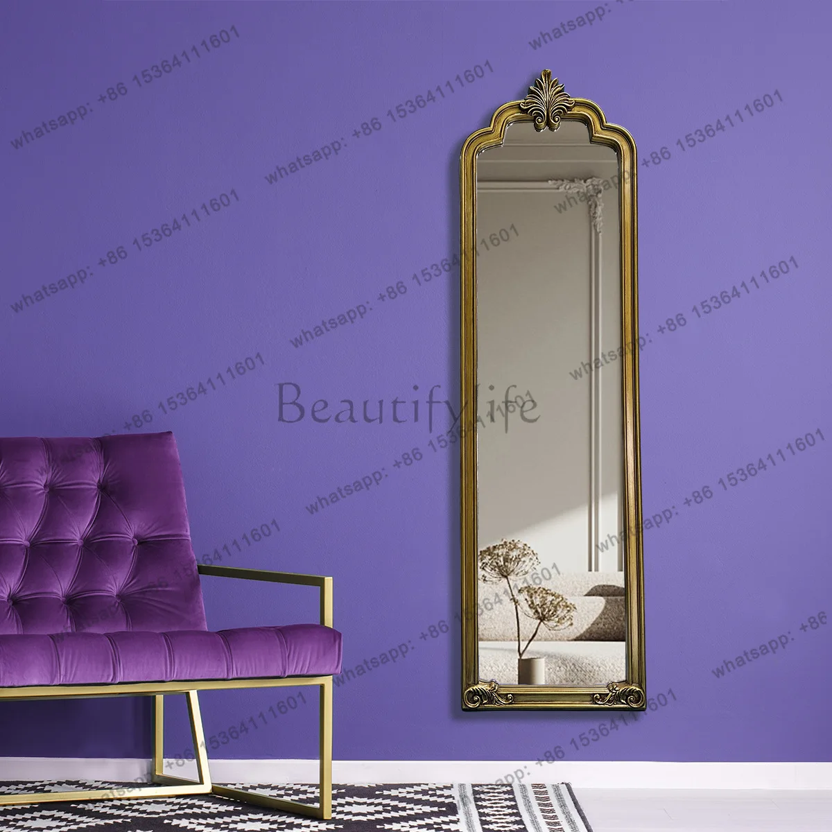 PG simple European corridor narrow version full-length mirror clothing store retro floor dressing large hanging mirror